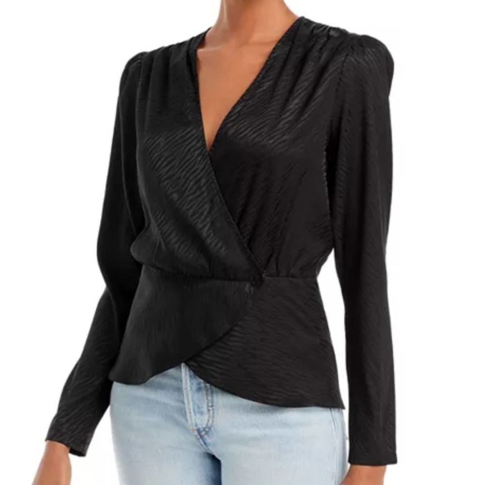 Aqua textured wrap top, black, size M, nwt
